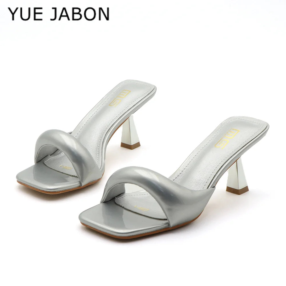 Black Red High Heel Slippers Women Open Toe Slingback Sandals Female Pumps Square Toe Summer Simple Designer Heeled Sandals LadyShow.Store
