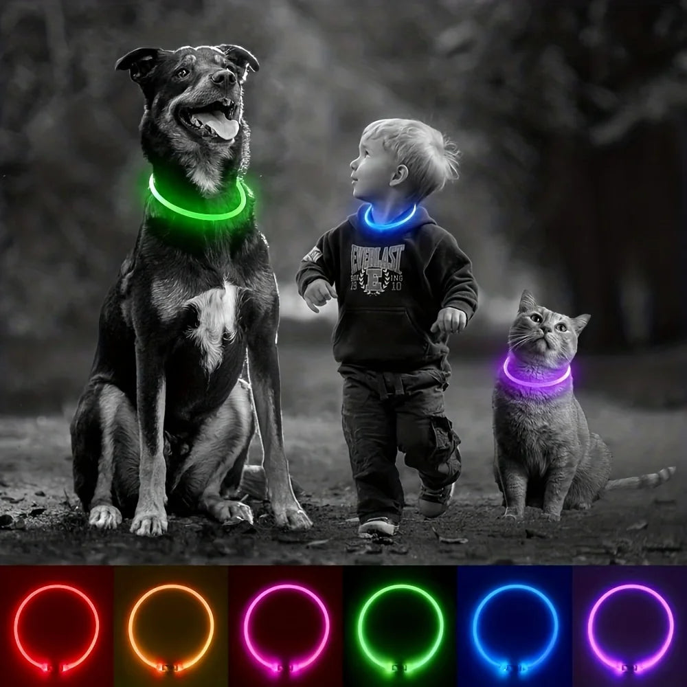 Pet Dog LED Light Collar Luminous Anti-Lost Dog Collar USB Rechargeable Dog Necklace Collar Pi-Mart