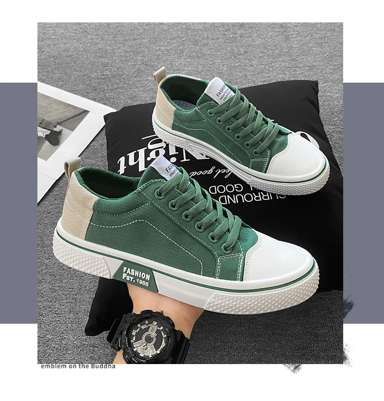 Canvas shoes four seasons men's casual shoes students flat shoes fashion soft-sole outdoor walking shoes youth Joker board shoes Pi-Mart