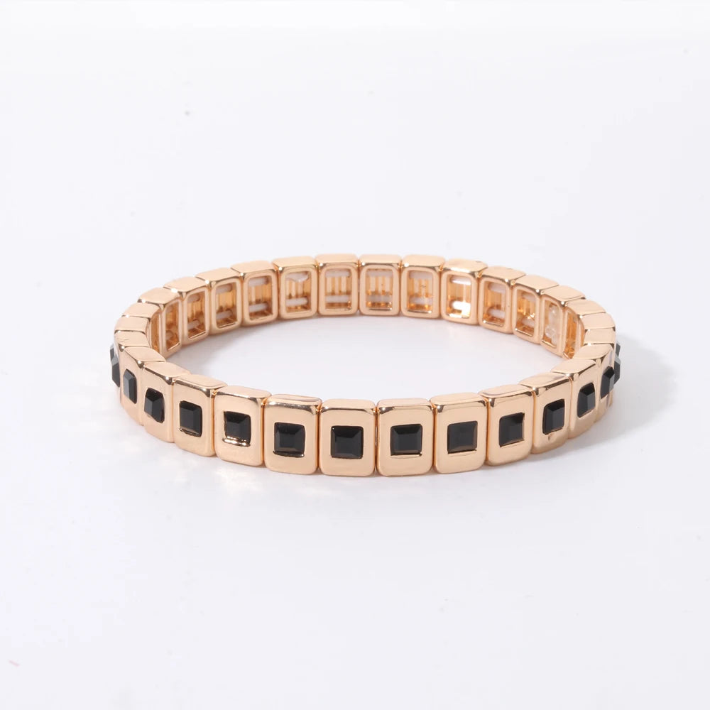 2026 New Black Gold Color Beaded Bangle for Women and Men Handmade Elastic hand Wrist Bracelets Pi-Mart