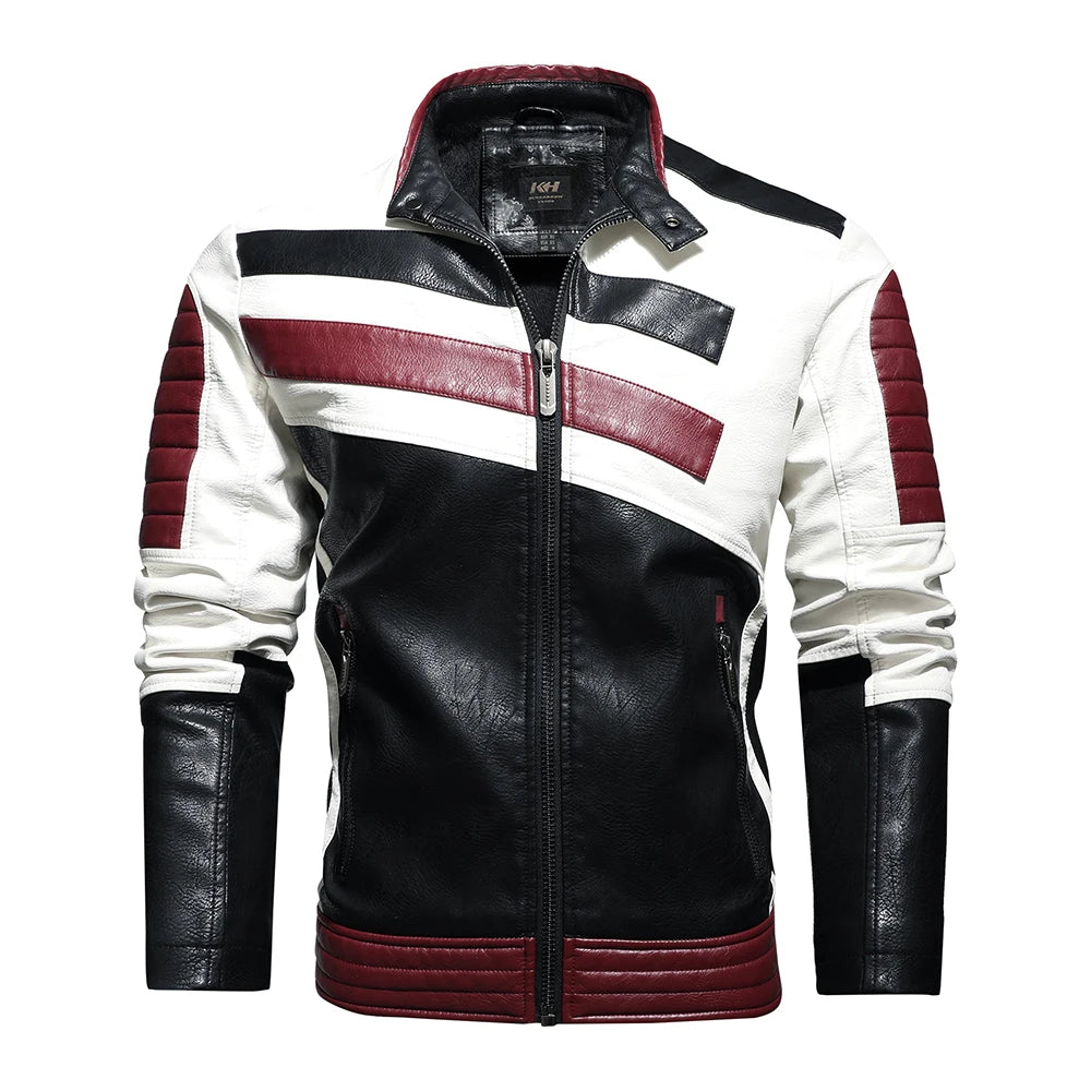 Mens Vintage Motorcycle Jacket 2024 Men Fashion New Biker Leather Jacket Male Embroidery Bomber Coat Winter Fleece Pu Overcoat Pi-Mart