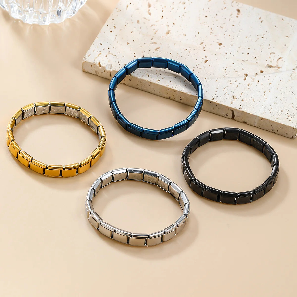 Trendy Square Italy Stainless Steel Bracelets For Women Men HipHop Metal Italian Modules Stretchable Gift Birthday Party Jewelry Pi-Mart