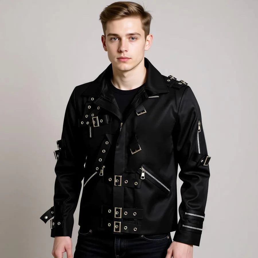 Michael Jackson Cosplay Costume BAD MJ Punk Jacket Black Slim BAD Jacket Costume Clothing for Man Adore Stars Impersonator Pi-Mart