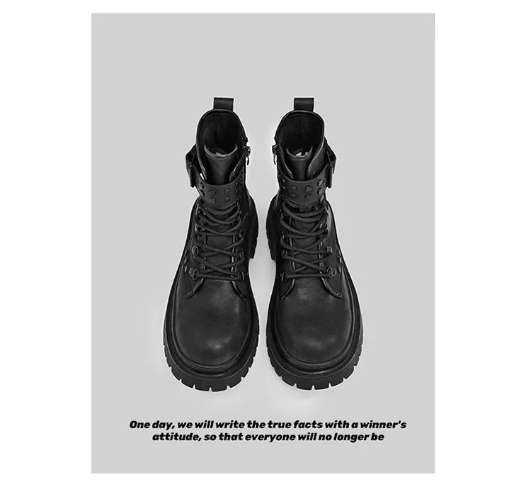Men's boots 2025 autumn retro British style black workwear boots casual short boots versatile thick soled motorcycle boots Pi-Mart