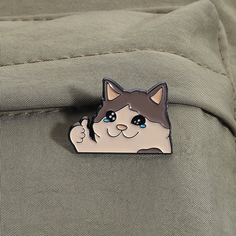 Thumb Up Crying Cat Enamel Pin Kawaii Humorous Animal Brooch Lapel Backpack Badge Funny Jewelry Gifts For Cat Lovers Friends Pi-Mart