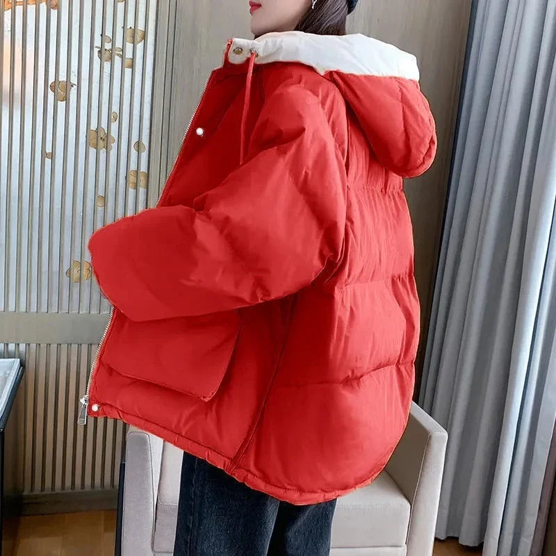 2024 Winter Korean Warm Female Puffer Coat Pocket Solid Parkas Padding Long Sleeve Thick New in Outerwears Hooded Women's Jacket LadyShow.Store