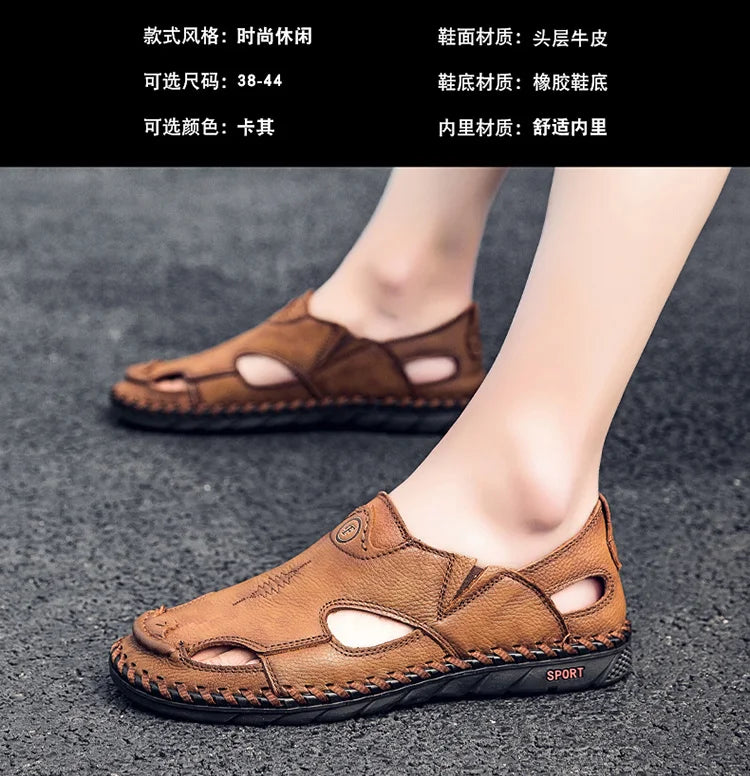 Summer Men Sandals Genuine Leather Mens Casual Shoes Outdoor Men Leather Sandals for Men Beach Shoes Roman mens Shoes Pi-Mart