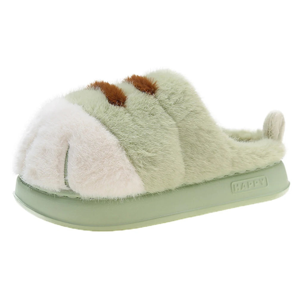 3D Cat Paw Plush Slippers Warm Slip-on House Shoes Anti Slip Flat Thermal Slippers Furry Paw Couple Slippers for Autumn Winter Pi-Mart