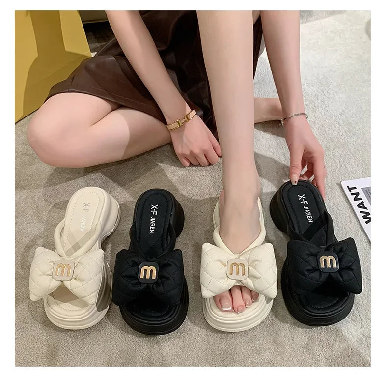 2024 summer New Fashion Women Shoes Slippers Comfortable Platform Shoe High Heels Leisure flower outdoor beach Slipper Women Pi-Mart