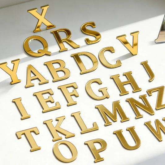 10CM 15CM 20CM English Letters Wall Sticker Acrylic Gold Wall Sticker Decals Self-Adhesive Home Party Decor Factory Customized Pi-Mart
