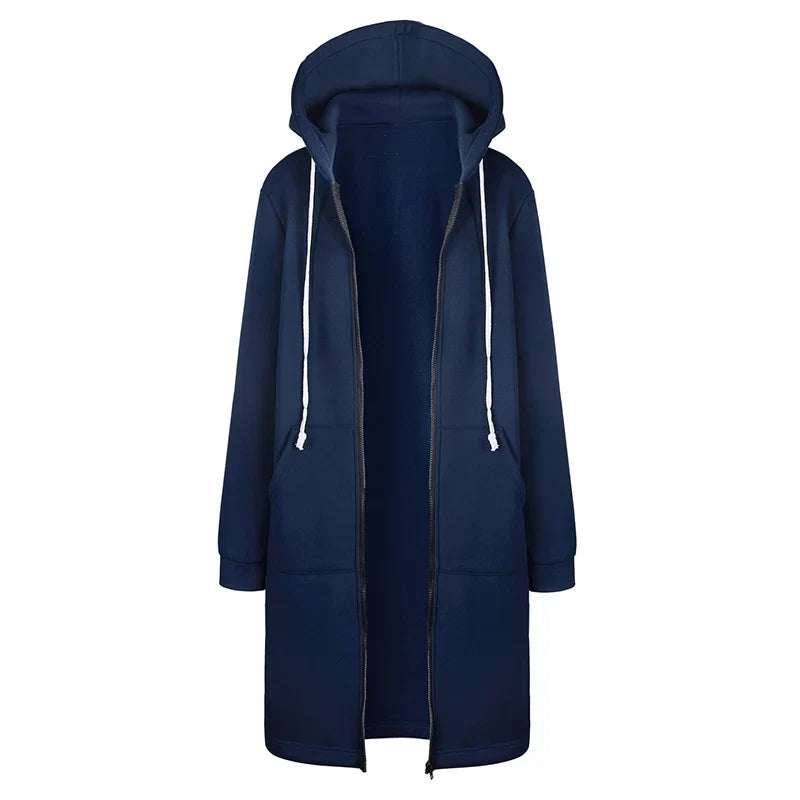 2024 Women's Autumn Winter ThickenHoodies Parkas Loose Hooded Jackets Zipper Pocket Maxi Size Sweatshirt Sports Dresses Outwear LadyShow.Store