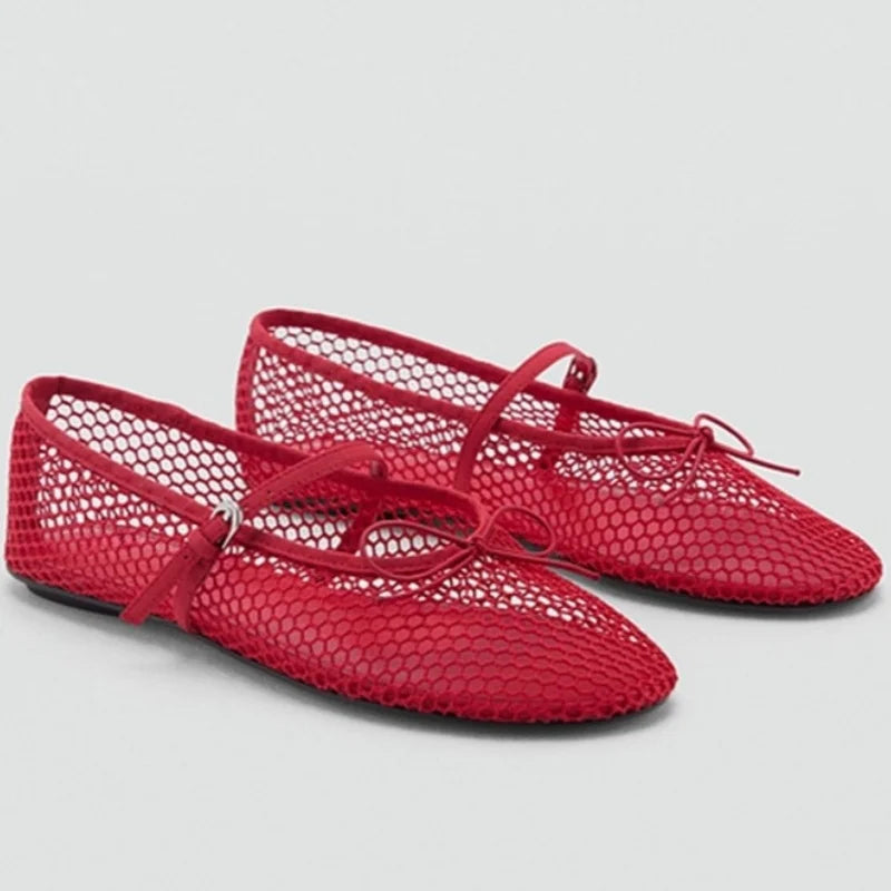 Mesh Summer Ballet Flats Shoes Women Buckle Strap Breathable 2025 New Flats Shoes Ladies Black Mary Janes Footwear Loafers LadyShow.Store