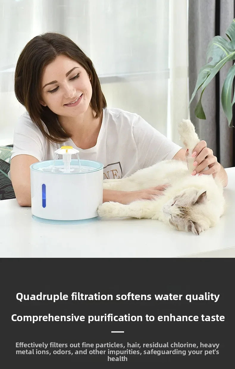 Pet Water Fountain Quiet Pump Visible Water Level 4-Layer Filter Flower Nozzle Cat Dispenser Drinking Bowl Cats Small Dogs Home Pi-Mart