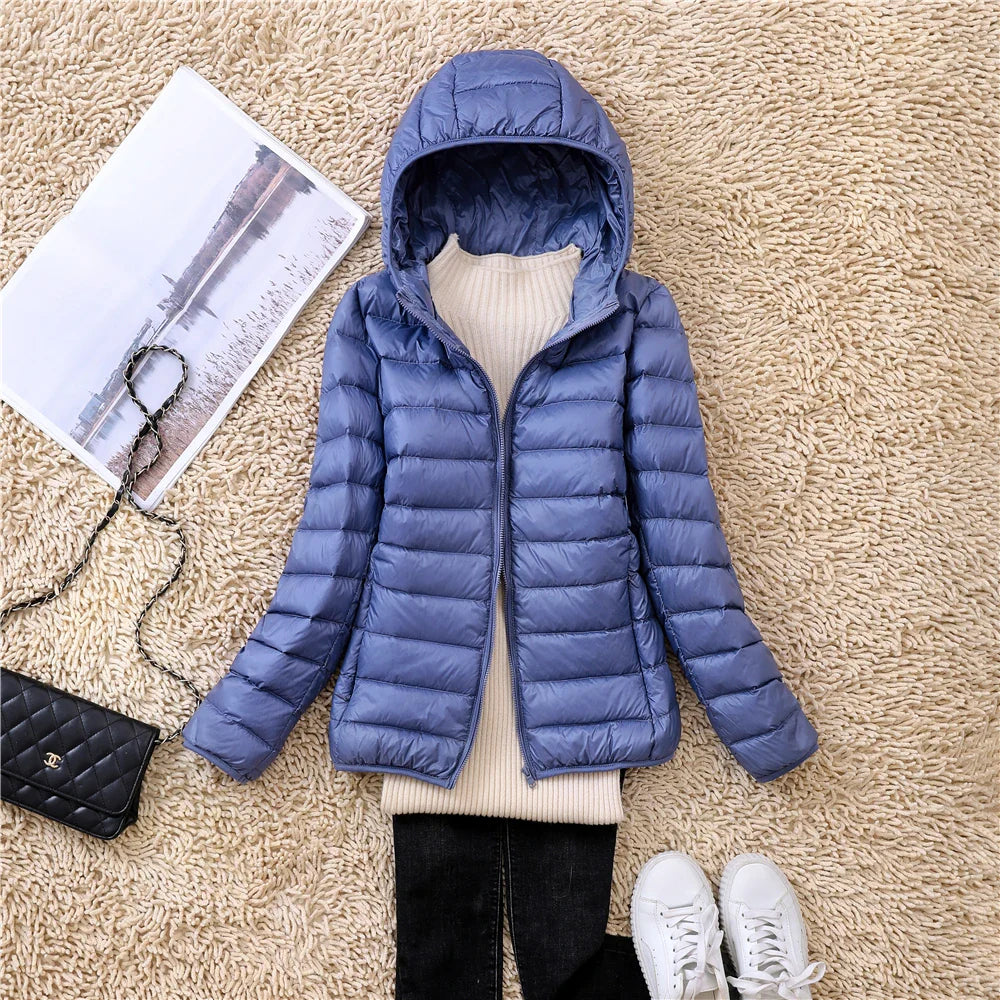 Women Puffer Jacket 15 Colors Plus Size 5XL 6XL 7XL 2025 New Spring Autumn Female Ultra Lightweight Packable Hooded Down Coats LadyShow.Store