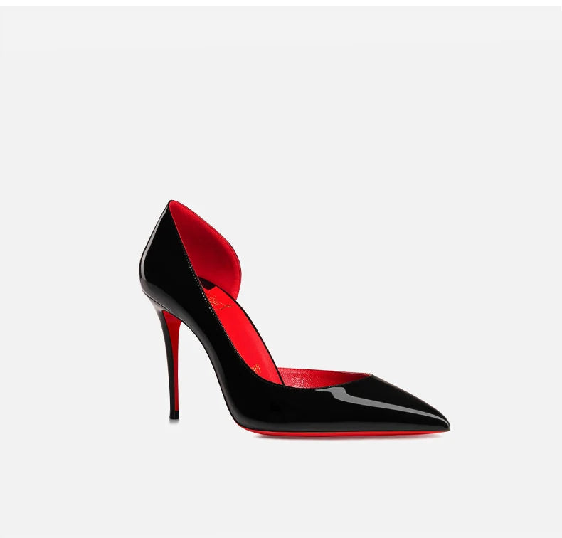 Elegant Hollow Women's High Heels 2026 Luxury Brand Black Pointed Toe Pumps Red Shiny Bottoms Sexy Fashion Ladies Shoes Women Pi-Mart
