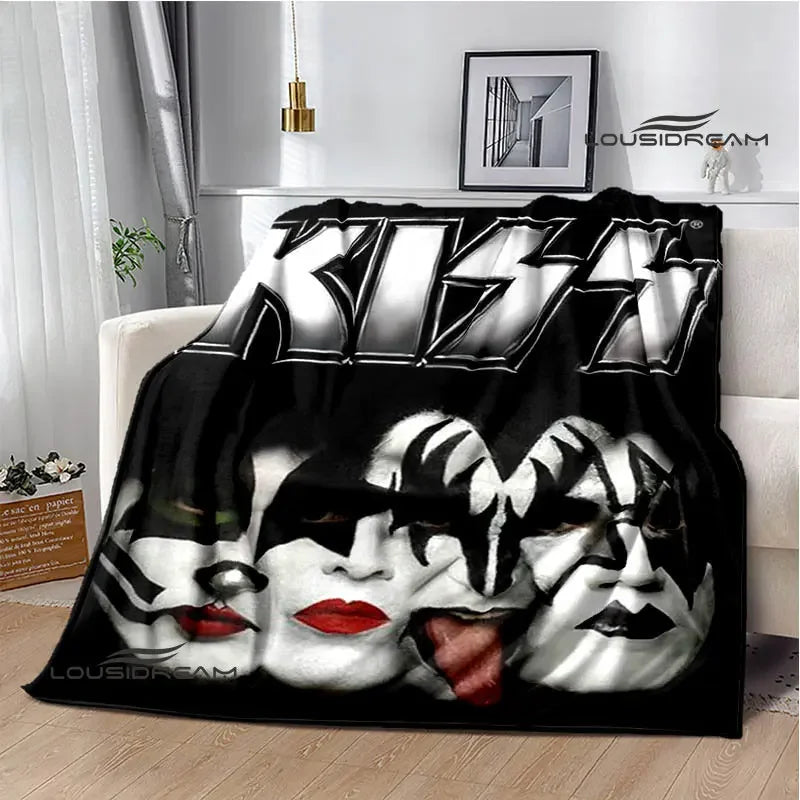 Kiss Band Printed Blanket picnic blanket Warm Blanket Flannel Home Travel Blanket throw blanket bed linings Birthday Gift Pi-Mart