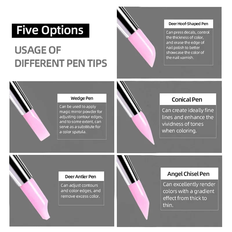 5Pcs/set Silicone Nail Brush UV Gel Polish Tip 3D Image DIY Dotting Polish Brushes Pen Professional DIY Manicure Tools Tri Light Beauty