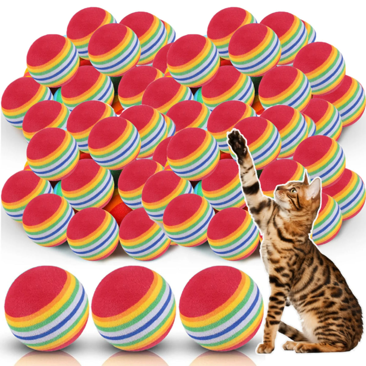 10-100x Colorful Cat Toy Ball EVA Bite-Resistant Elastic Rainbow Ball Kitten Puppy Chewing Training Interactive Toy Pet Supplies Pi-Mart