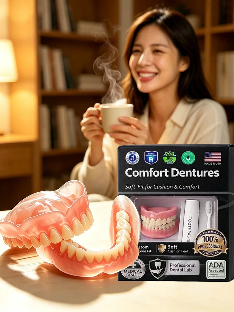 Temporary Adjustable Resin Full Dentures, Natural Bright White Smile, Easy Wear Cosmetic Dental Kit Pi-Mart