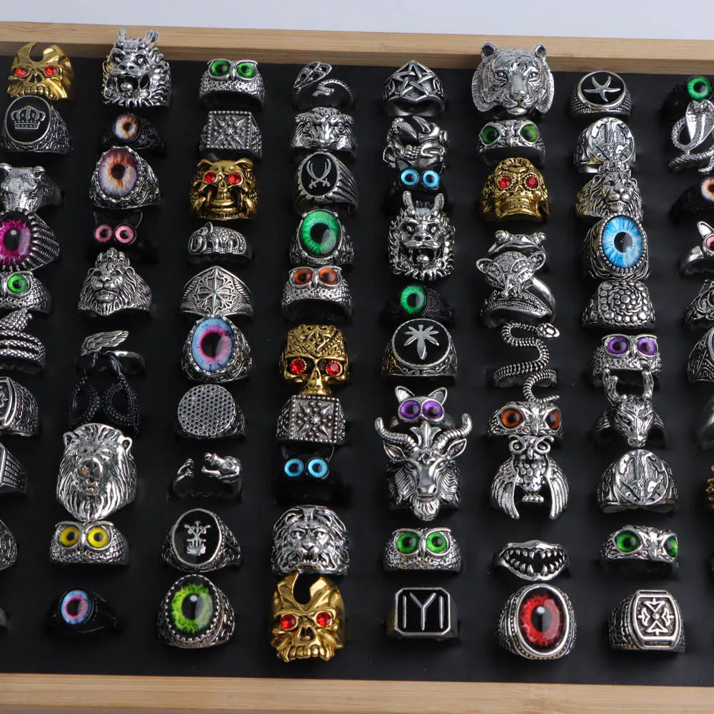 10/20/30/50Pcs/Lot Fashion Retro Punk Classic Skull Owl Rings for Men Women Hip Hop Jewelry Accessories Party Gifts Mix Style Pi-Mart