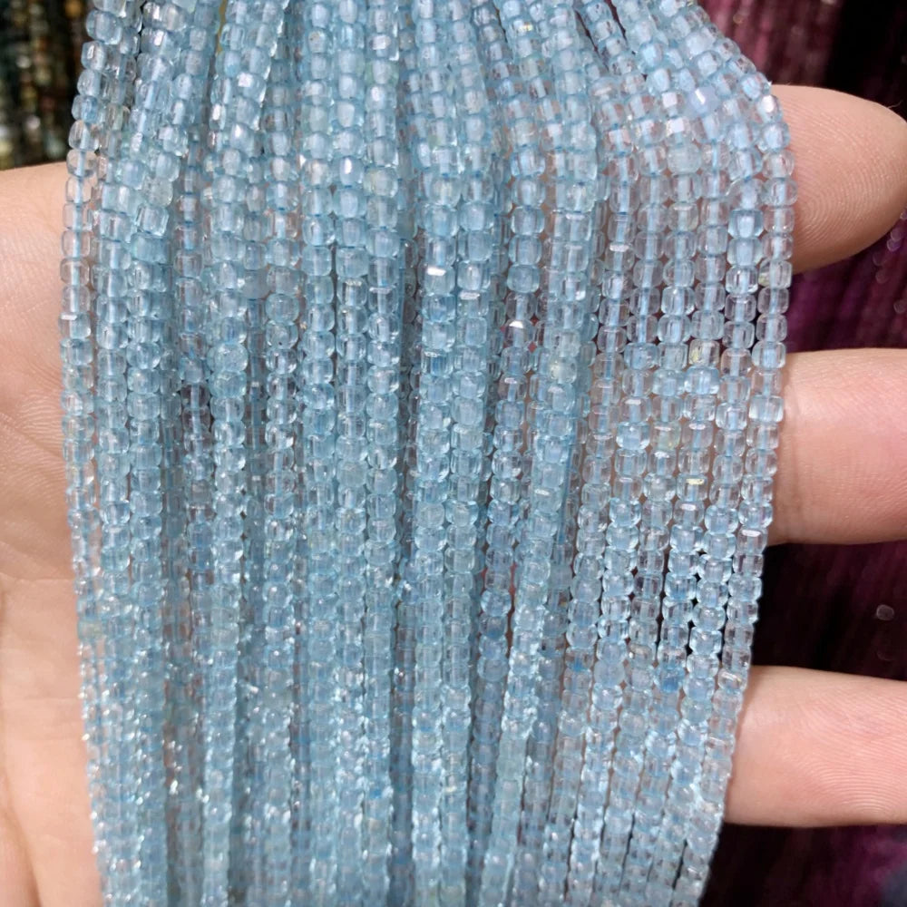 2x2mmNatural Colored Tourmaline Blue Tourmaline Faceted Cube Beads Square Stone Beads for JewelryDIY Making  Gemstone Loose Bea Pi-Mart