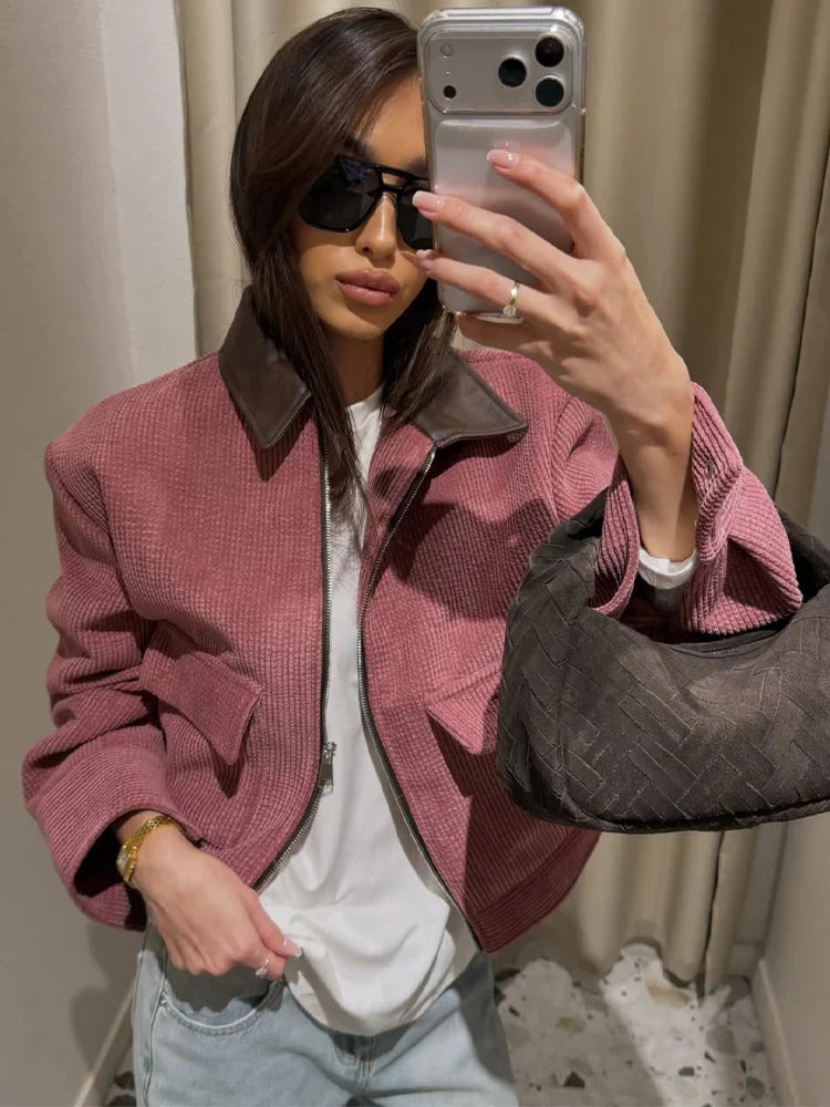 SLTNX Spring Pink Casual Jacket Women's Loose Fit Streetwear Front Zipper Pockets Lounge Wear Daily Outerwear LadyShow.Store
