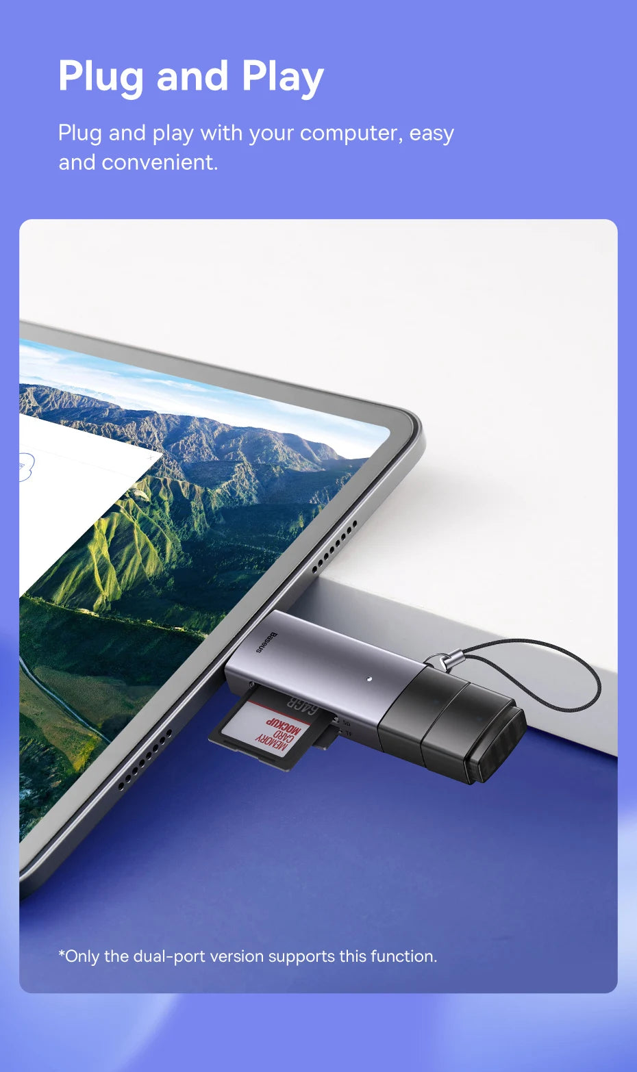 Baseus Card Reader USB C & USB3.0 to SD Micro SD TF Memory Card Device 104MB/s 2TB Smart Cardreader for Laptop Accessories Pi-Mart