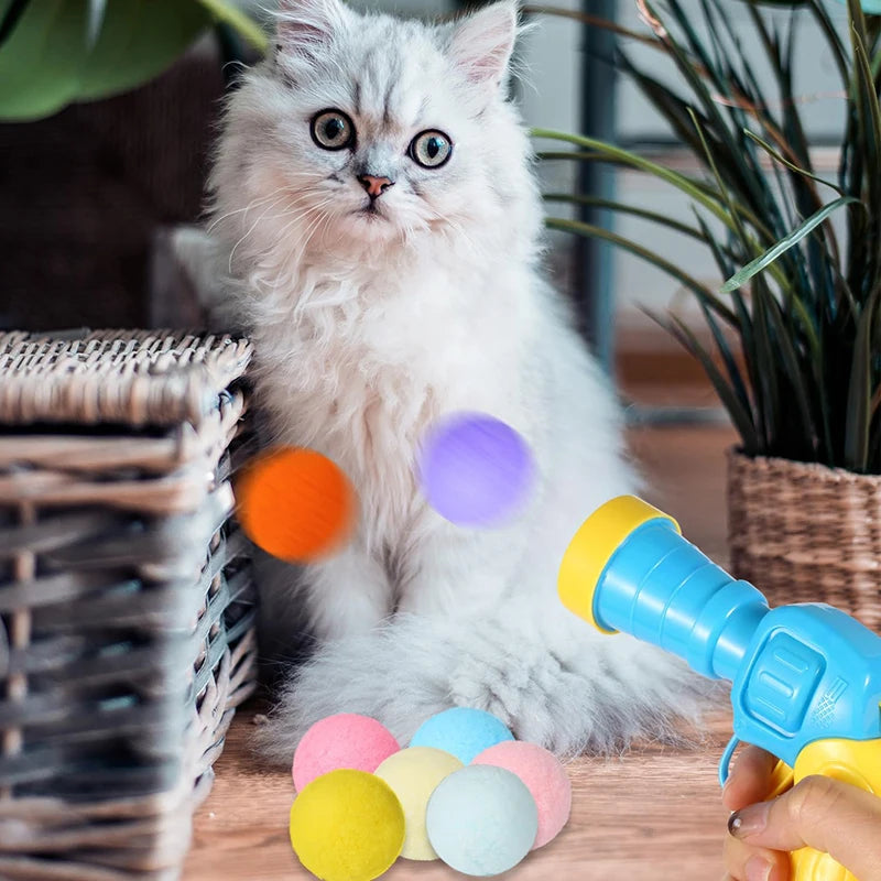 Cat Toys Interactive Launch Training Toy For Pet Kitten Creative Mini Shooting Gun Games Stretch Plush Ball Toys Pet Supplies Pi-Mart