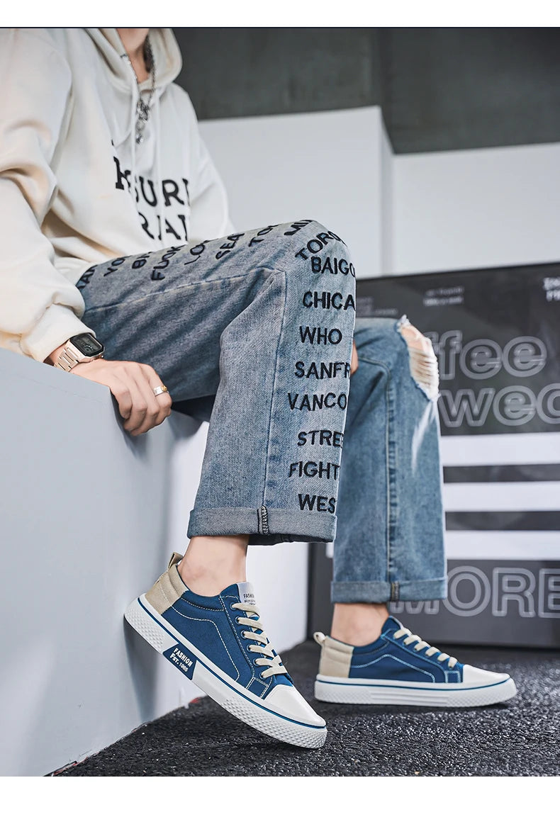 Canvas shoes four seasons men's casual shoes students flat shoes fashion soft-sole outdoor walking shoes youth Joker board shoes Pi-Mart