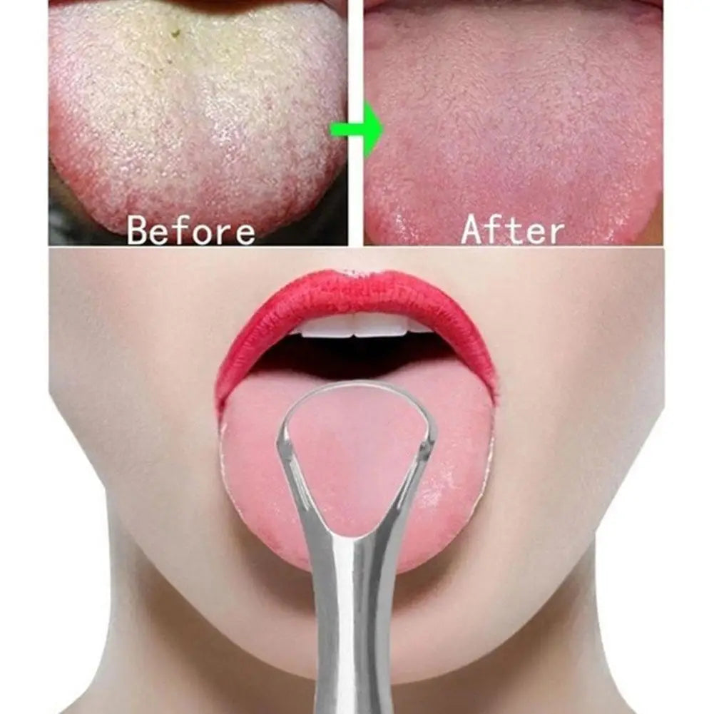 1Pcs Portable Single Layer Tongue Scraper Reusable Stainless Steel Oral Mouth Brush Tongue Scraper Fresh Breath Maker Tri Light Beauty