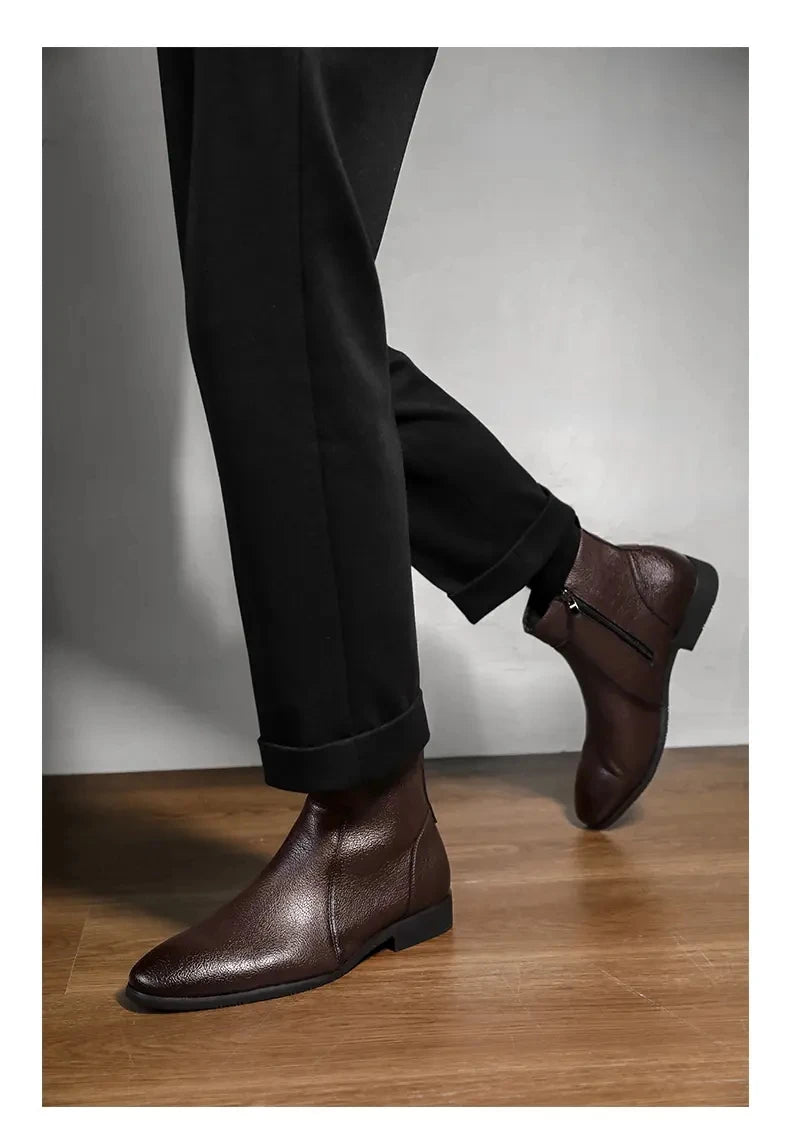 Winter New Men Business Boots Black  Red Simple Slim Fit Soft Leather Boots Casual and Fashionable Chelsea Boots 38-46 Men Boots Pi-Mart