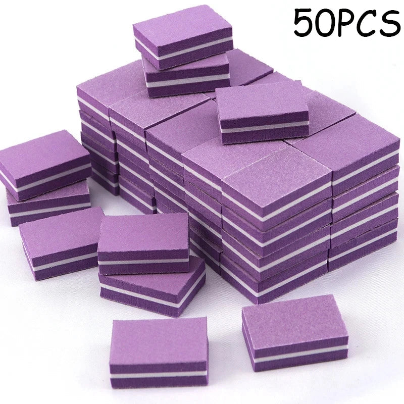 50Pcs Professional Mini Nails Art buffer File 100/180 Sandpaper Manicure Tips Care File Sanding Polishing Accessories Tools Tri Light Beauty