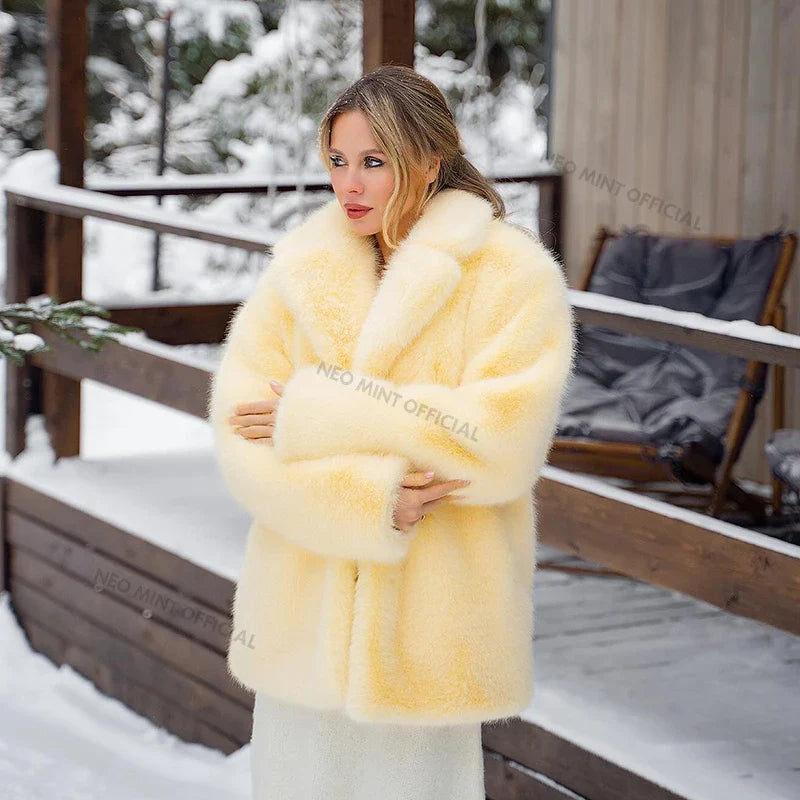 Neo Mint Women Winter 2024 High Quality Luxury Faux Fur Coat Thicken Warm Overcoat Outerwear Hot Girls Solid Long Fox Fur Jacket LadyShow.Store