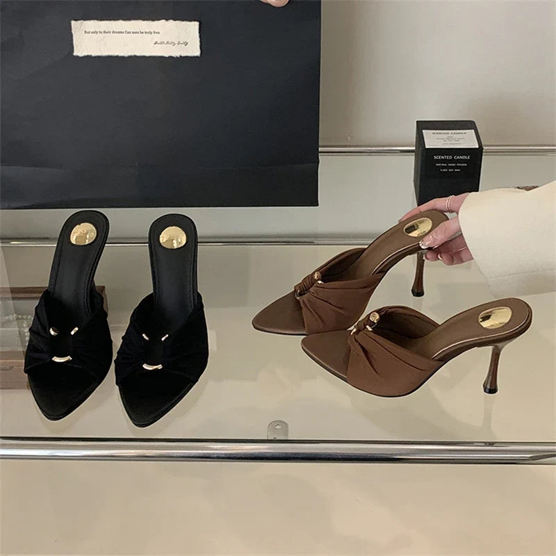 Eilyken Summer Woman Slippers Fashion Open Toe Thin High Heels Shoes Street Style Stripper Party Slides Zapatos De Mujer LadyShow.Store