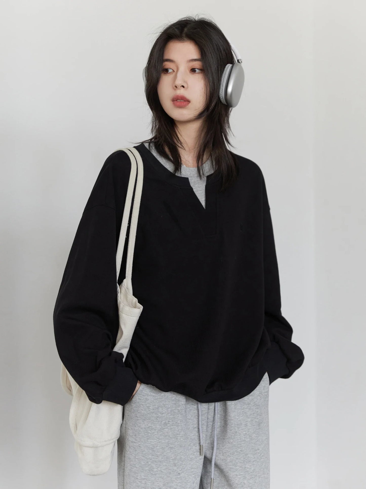 CHIC VEN Korean Women Sweatshirts Loose Casual New Contrast Splicing Hoodie Female Top Woman T Shirt Pullover Spring Autumn 2025 LadyShow.Store