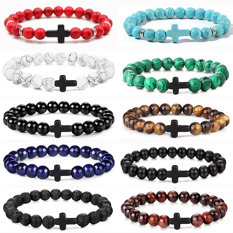 Prayer Men Natural Stone Wood Beads Rosary Hematite Cross Bracelets Onyx Meditation Bracelet Women Yoga Jewelry Homme Pulsera Pi-Mart