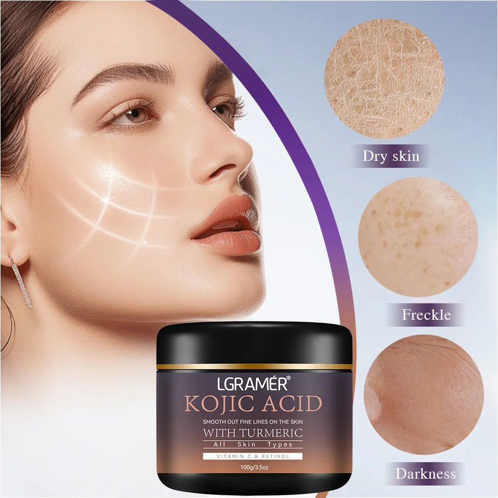 Kojic Acid Vitamin C &Turmeric Moisturizer Face Cream Fade Dark Spot Wrinkle Brightening Skin Firming Tighten Lighten Face Cream Pi-Mart