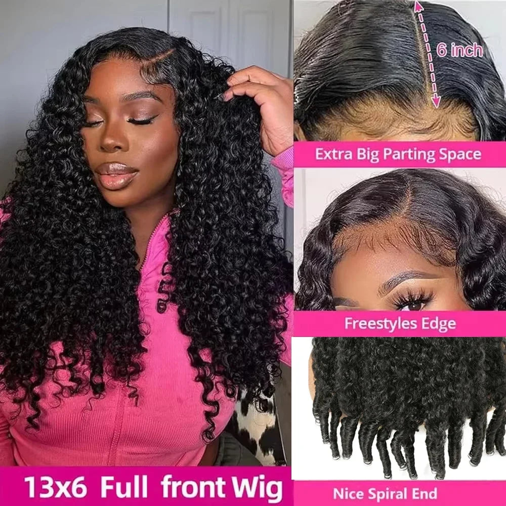 Burmese Curly Human Hair Wigs 220% Density 13x4 Lace Frontal Human Hair Wigs 30 40 Inch Natural Color 13x6 Hd Lace Front Wigs LadyShow.Store