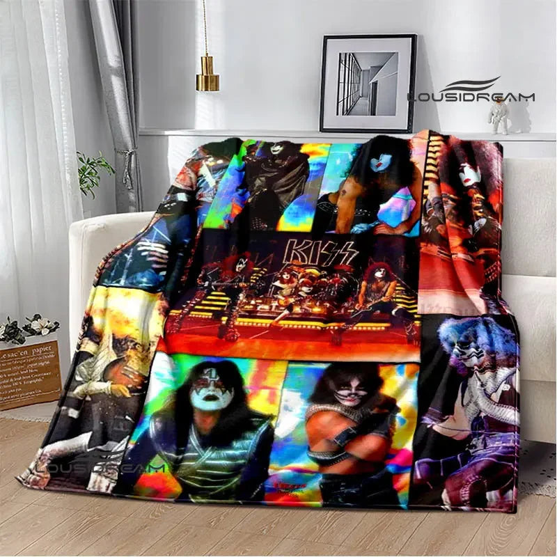 Kiss Band Printed Blanket picnic blanket Warm Blanket Flannel Home Travel Blanket throw blanket bed linings Birthday Gift Pi-Mart