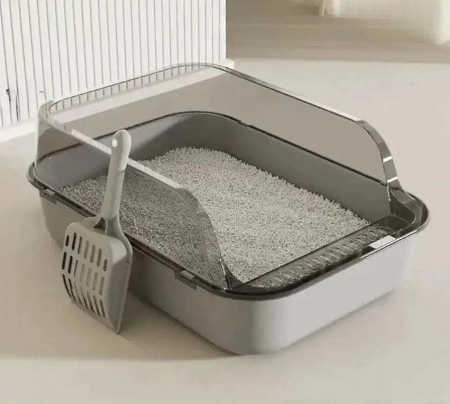 P Semi-Enclosed Cat Litter Box Splashproof Kitten Toilet Tray Pet Cleaning Basin with High Sides for Indoor Use Pi-Mart