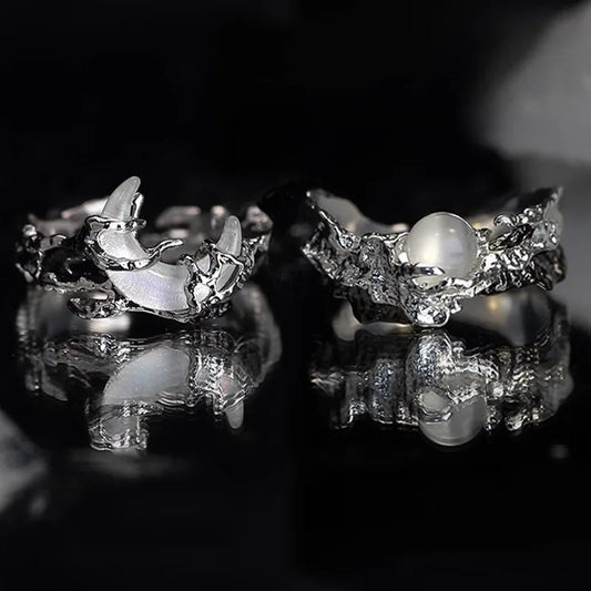 Vintage Y2K Irregular Sun Moon Open Ring for Women Men Adjustable Metal Punk Finger Rings Fashion Party Jewelry Lovers Gifts Pi-Mart