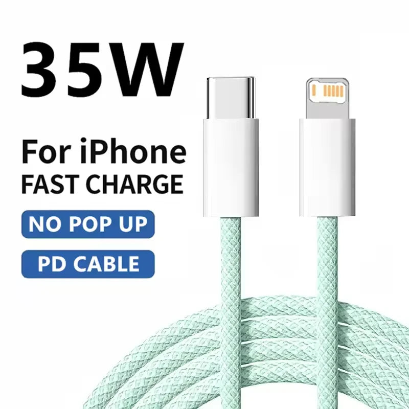 1m 2mPD Braided 35W Fast Charge Cable For iPhone 13 14 Pro Max 11 12 mini X XR XS Max 7 8 Plus Quick Charging USB-C Data Cables Pi-Mart