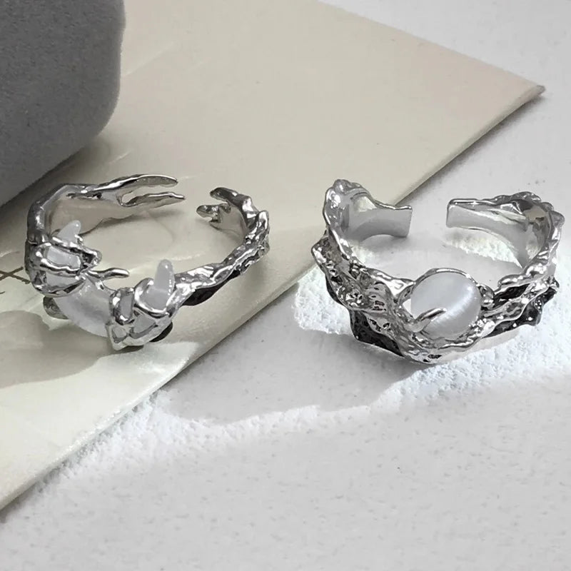 Vintage Y2K Irregular Sun Moon Open Ring for Women Men Adjustable Metal Punk Finger Rings Fashion Party Jewelry Lovers Gifts Pi-Mart