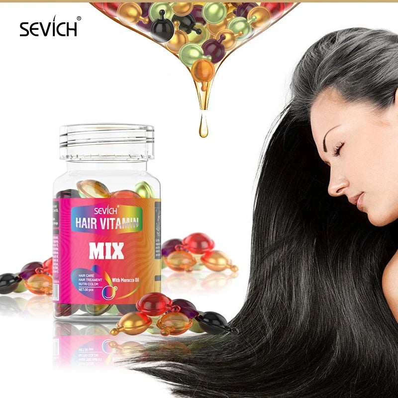30Pcs Anti Hair Loss Hair Vitamin Capsule Oil Keratin Complex Oil Smooth Silky Hair Serum Hair Mask Repair Frizz Damaged Sevich Tri Light Beauty