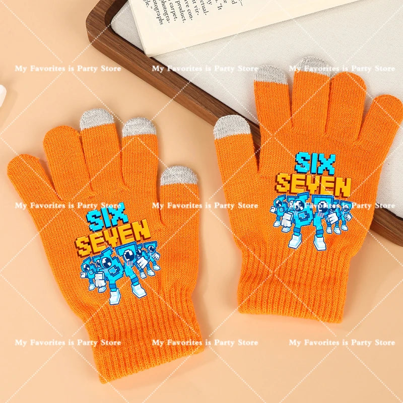 Funny 67 Six Seven Winter Gloves Touch Screen Gloves Fnafs Warm Stretch Knit Mittens Imitation Wool Full Finger Crochet Thicken Pi-Mart
