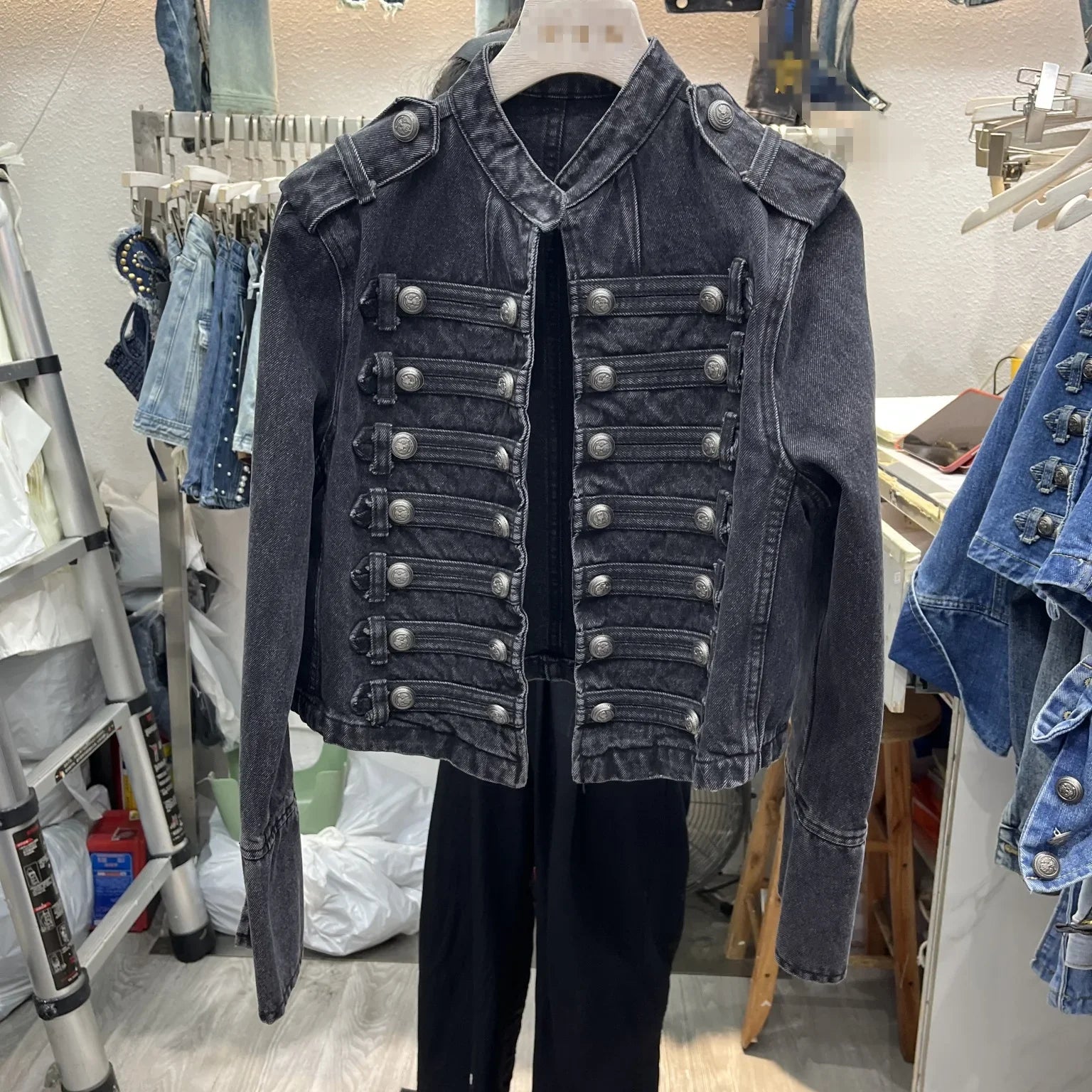 Retro Denim Military Jacket Women Vintage Solid Single Breasted Stand Collar Slim Short Jackets 2026 Lady Daily Street Outerwear LadyShow.Store