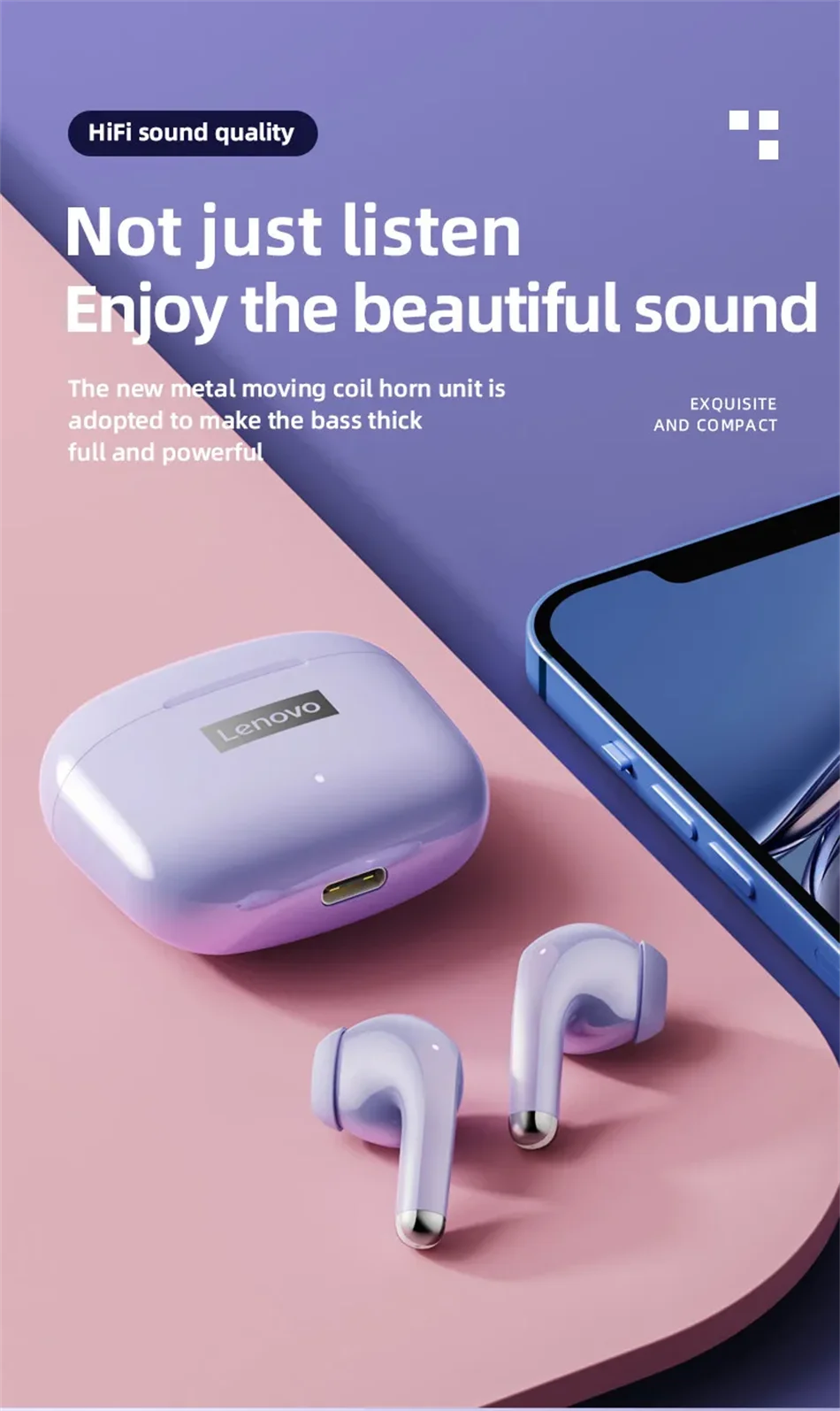 Lenovo LP40 Pro TWS Bluetooth 5.4 Wireless Headphones HiFi Stereo Earphones Gaming Sports Touch Control HD Call With Mic Earbuds Pi-Mart