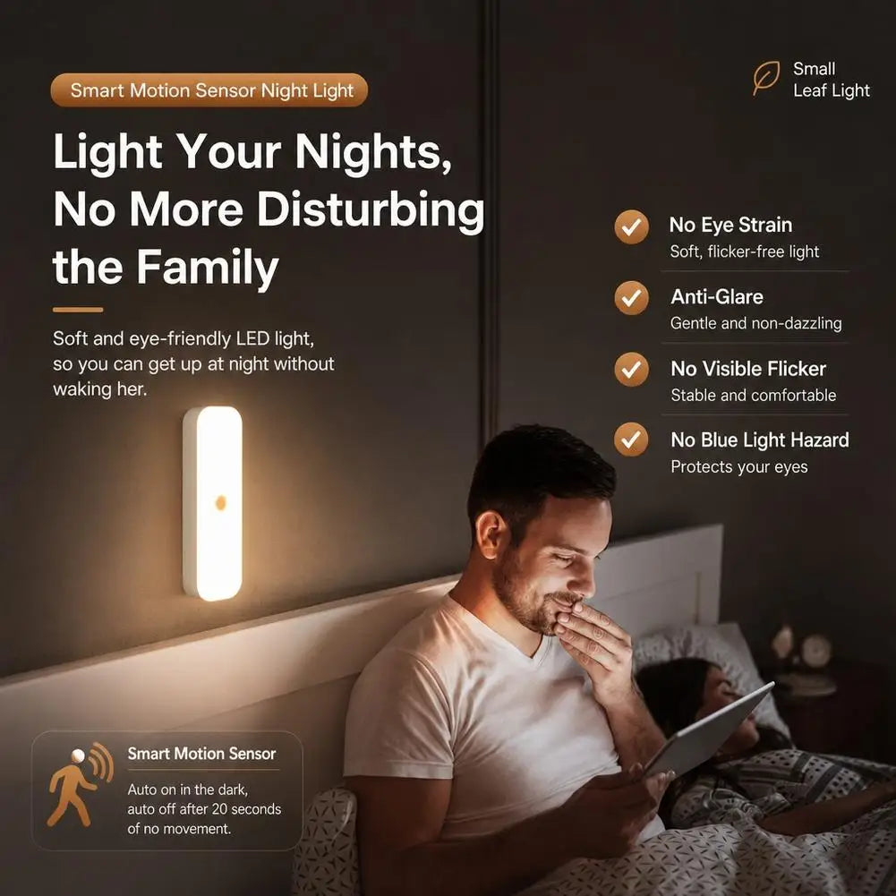 LED Motion Sensor Night Light USB Rechargeable Magnetic Under Cabinet Lighting Wireless Closet Lamp For Kitchen Wardrobe Pi-Mart