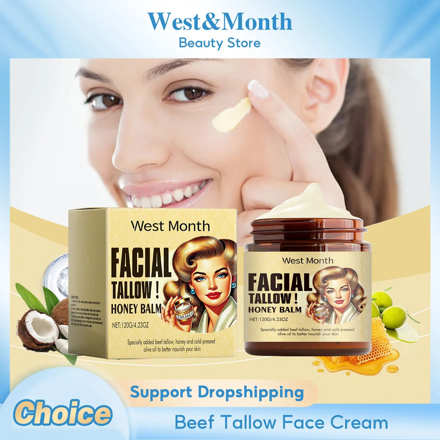 Beef Tallow Face Cream Anti-Wrinkle Moisturizing Dry Improve Redness Soothing Repair Firming Nourishing Smooth Facial Skin Care Pi-Mart