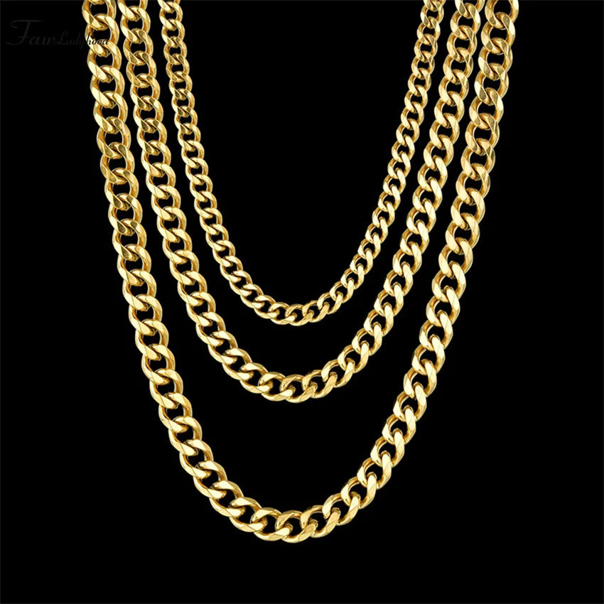 1 piece Size 3.6mm-9mm Men's Necklace Stainless Steel Cuban Link Chain Bracelet Necklace Steel Color Male Jewelry Pi-Mart